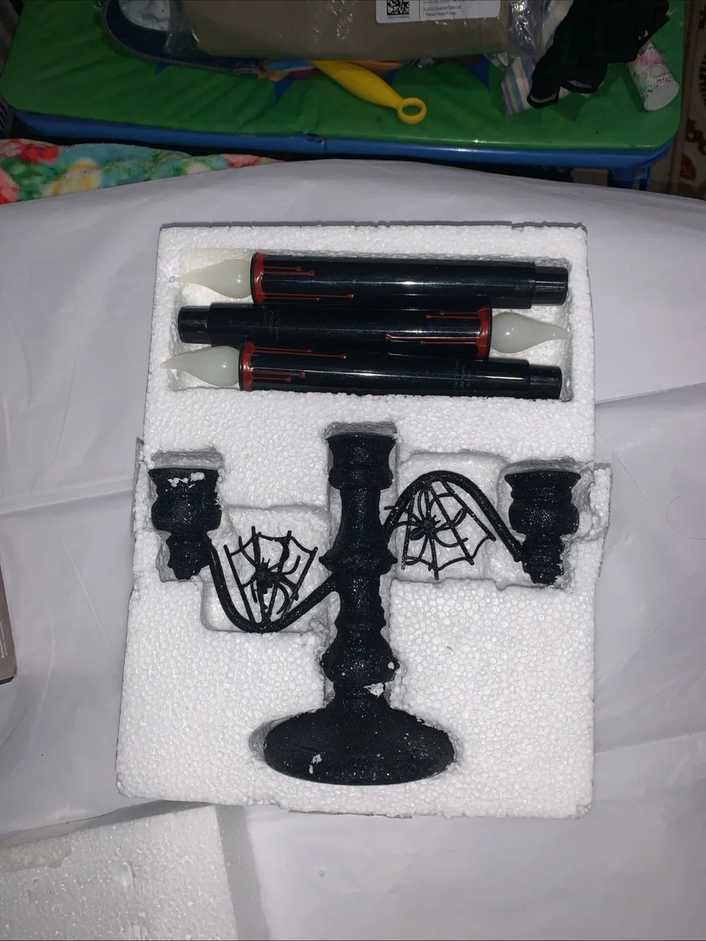 2 Black Halloween Candelabras With Spiders & Webs
